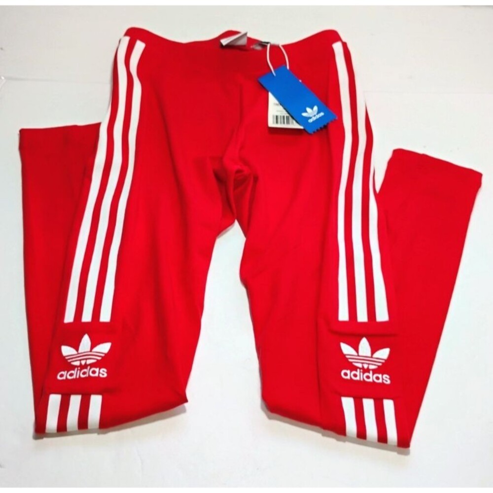 NWT Adidas Womens XS Trefoil Tights Red/White 3-Stripe Cotton Blend Stretch
